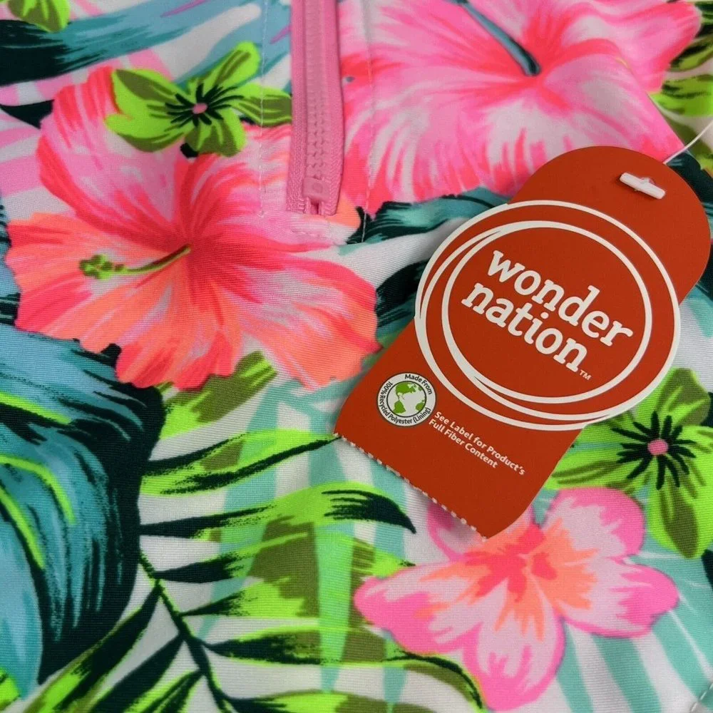 Wonder Nation Swimsuit Toddler Sz 18M Tropical Hawaiian Floral UPF 50 Rash Guard - Picture 5 of 12
